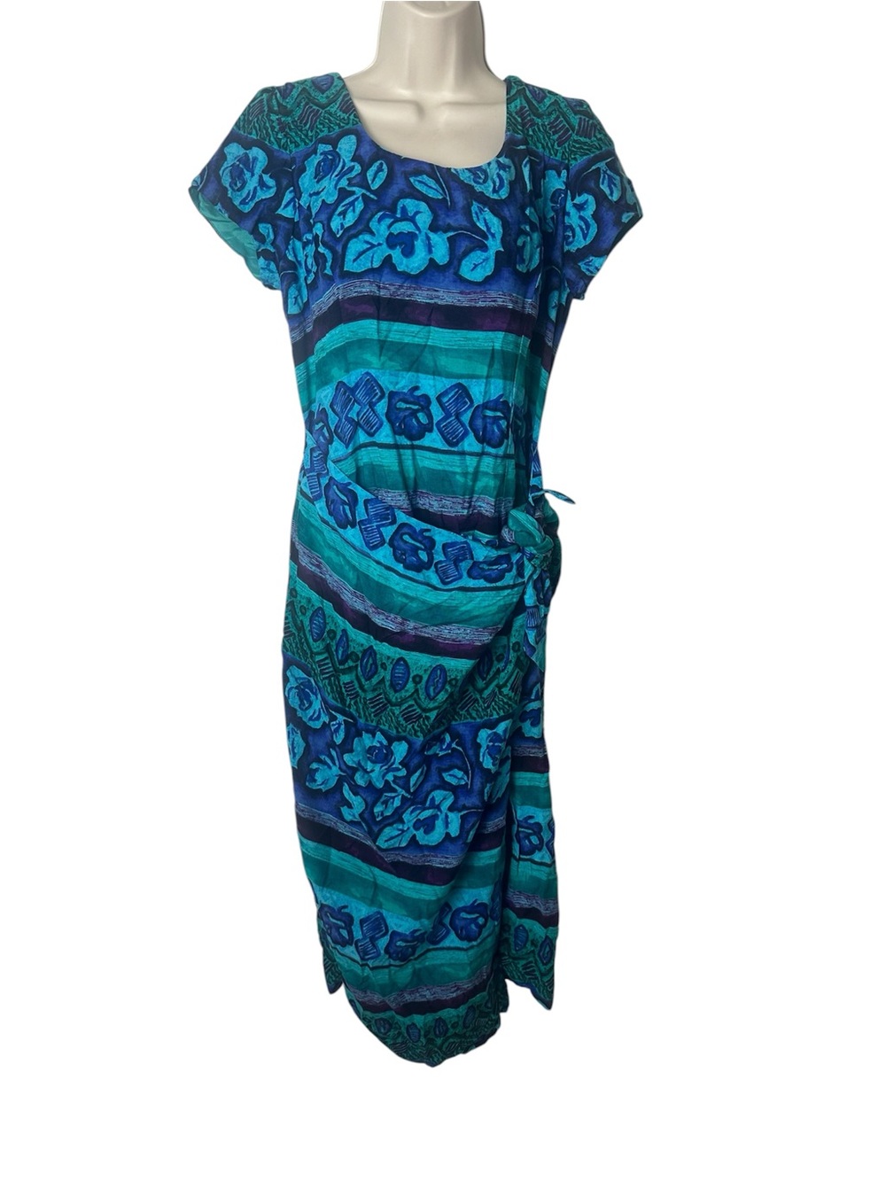 Jessica Howard Teal and Blue Floral Stripe Midi Dress